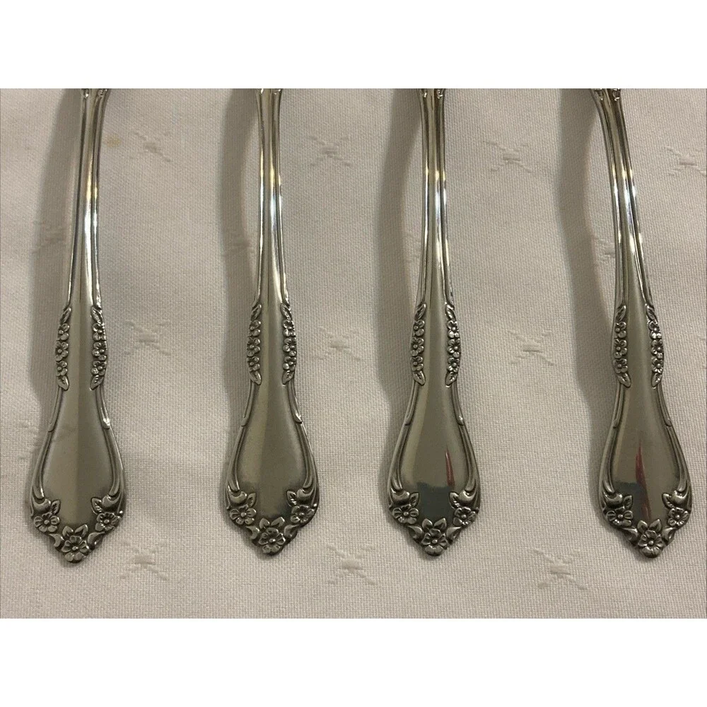 Oneida Wm. A. Rogers Mansfield Stainless Steel Flatware 4 Oval Soup Spoons